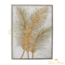 Cargar imagen en el visor de la galería, Pintura acrílica de hojas de palmera de hoja metálica estilo glam en marco rectangular de madera metálizada