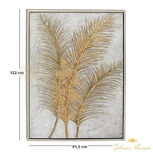 Pintura acrílica de hojas de palmera de hoja metálica estilo glam en marco rectangular de madera metálizada