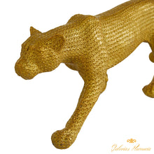 Cargar imagen en el visor de la galería, Juego de 2 esculturas de leopardo Gold Polystone Glam