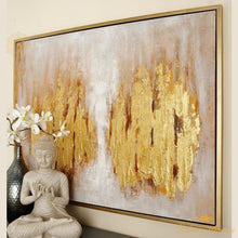 Cargar imagen en el visor de la galería, Cuadro de arte abstracto tradicional dorado metálico grande en marco de madera dorado. CosmoLiving by Cosmopolitan
