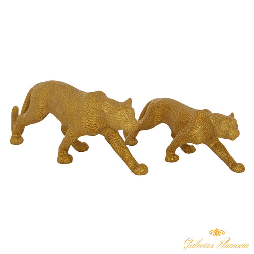 Juego de 2 esculturas de leopardo Gold Polystone Glam